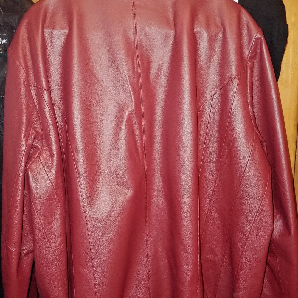 Red leather jacket women
